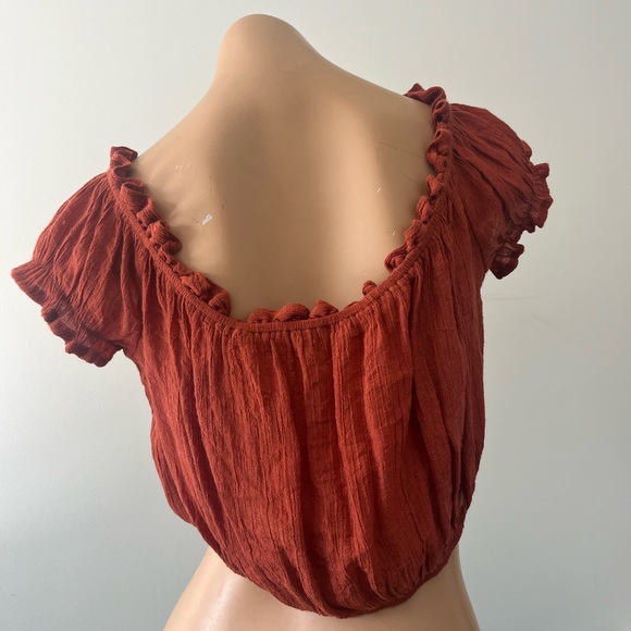 Rust Red Ruffled Women's Crop Top - Picture 3 of 4